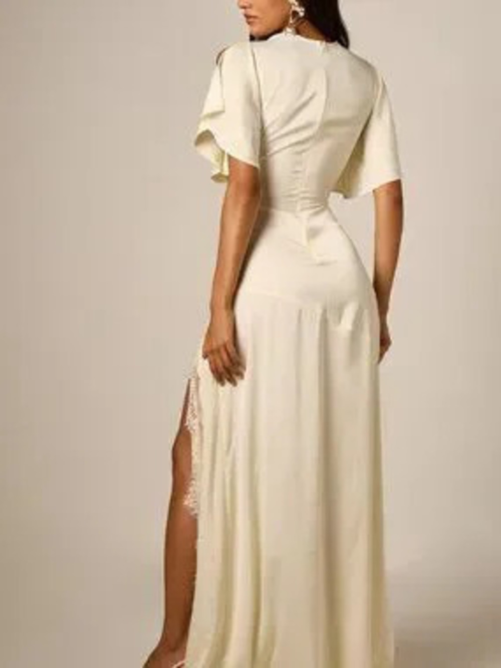 Beige Party Women's Elegant Maxi Dress With Flutter Sleeves
